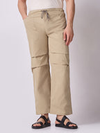 Khaki Panelled-Knee Parachute Pants