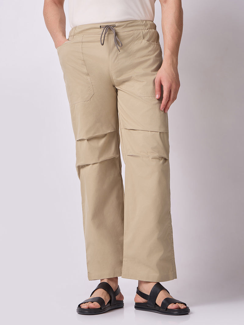 Khaki Panelled-Knee Parachute Pants