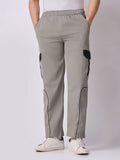 Grey Cargo Parachute Pants with Black Trim