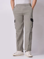 Grey Cargo Parachute Pants with Black Trim