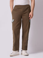 Bronze Brown Cargo Parachute Pants with Grey Trim