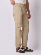 Khaki Panelled-Knee Parachute Pants