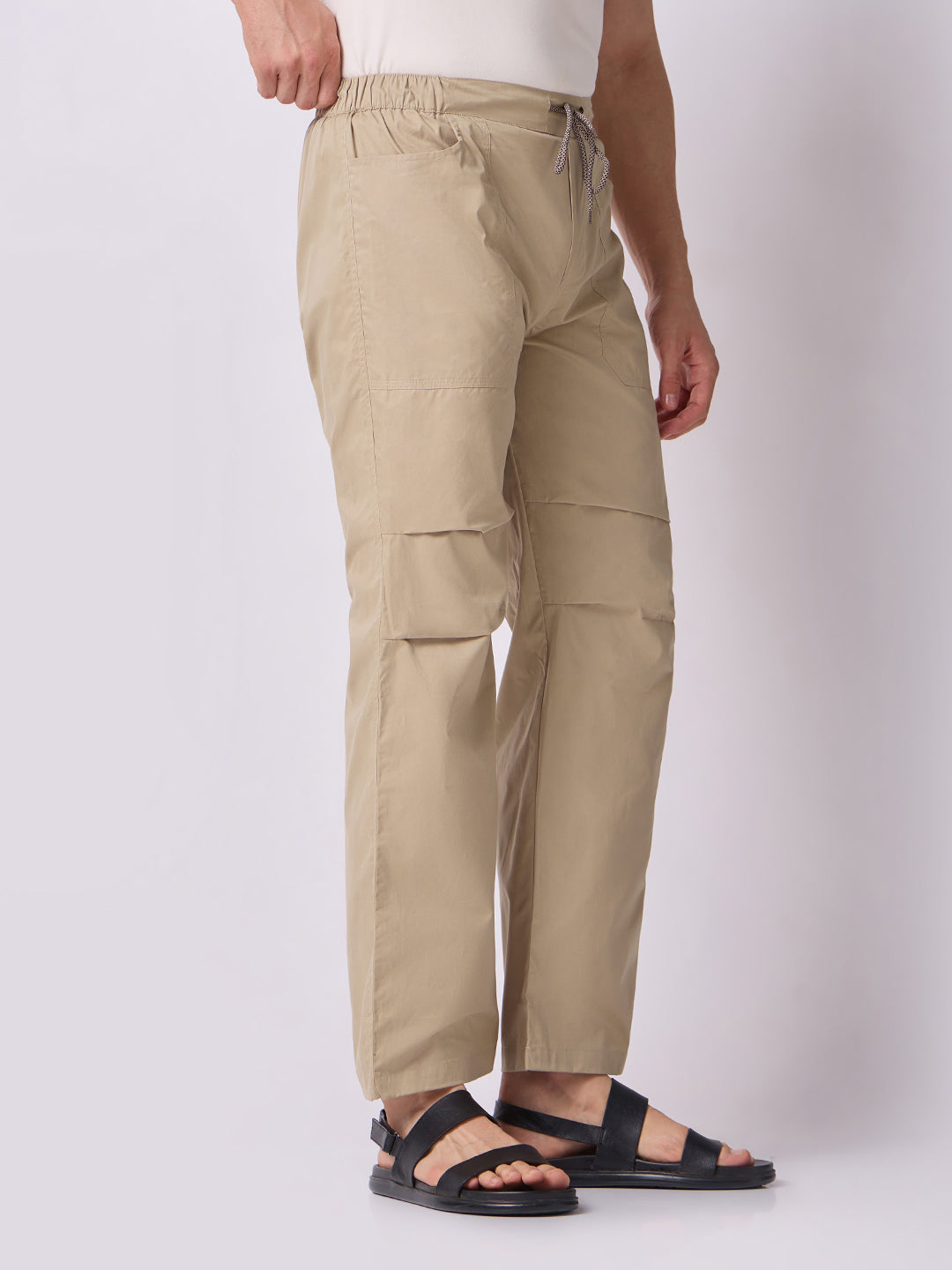 Khaki Panelled-Knee Parachute Pants