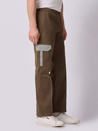 Bronze Brown Cargo Parachute Pants with Grey Trim