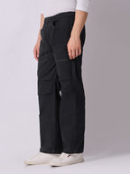 Black Panelled-Knee Parachute Pants
