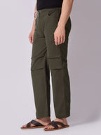 Deep Olive Panelled-Knee Parachute Pants