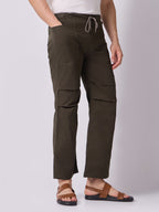 Olive Green Panelled-Knee Parachute Pants