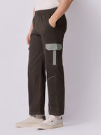 Coffee Brown Cargo Parachute Pants with Grey Trim