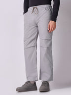 Grey Panelled-Knee Parachute Pants