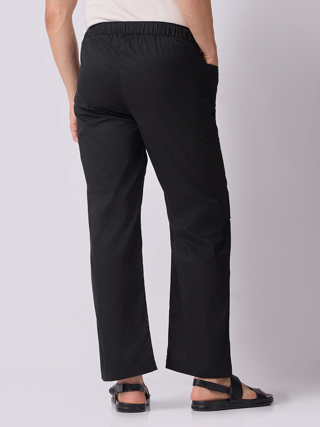 Black Panelled-Knee Parachute Pants – White Contrast Stitch