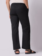 Black Panelled-Knee Parachute Pants – White Contrast Stitch