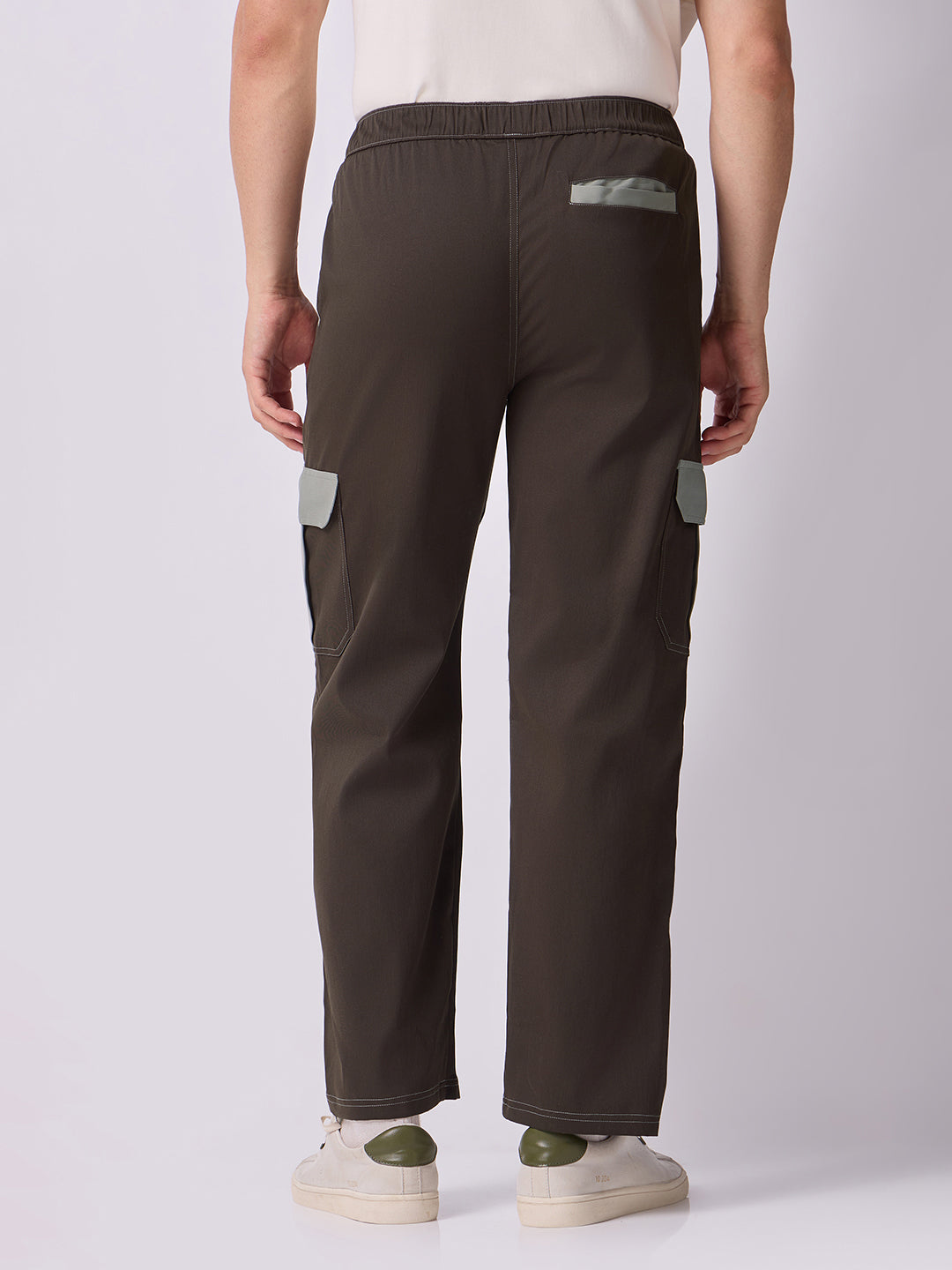 Coffee Brown Cargo Parachute Pants with Grey Trim