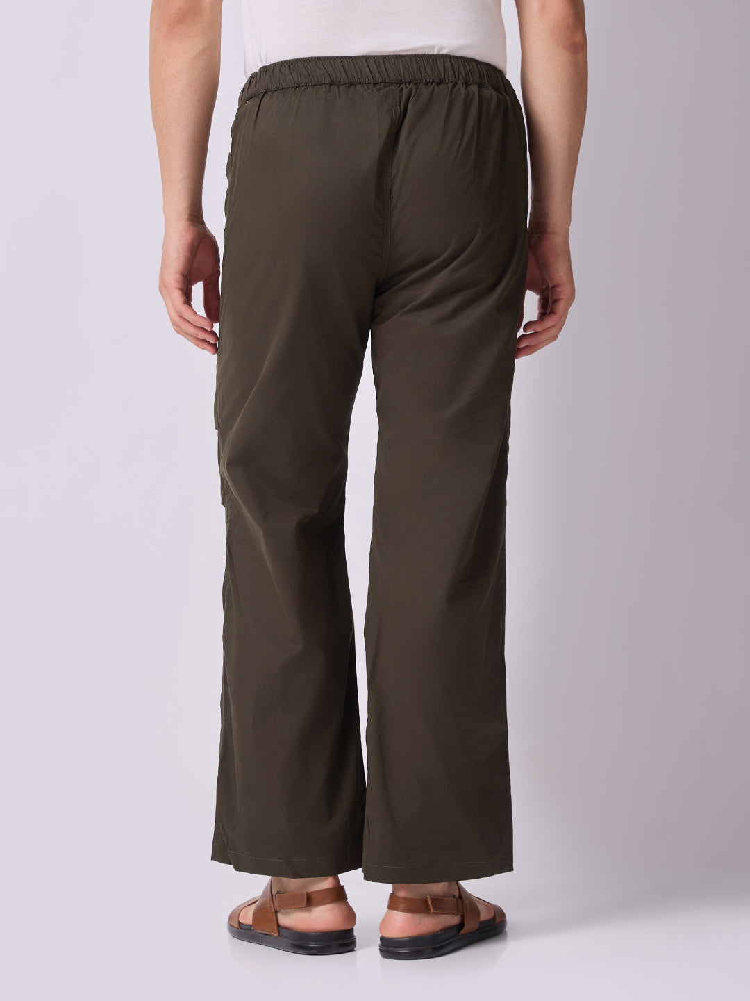 Olive Green Panelled-Knee Parachute Pants