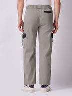 Grey Cargo Parachute Pants with Black Trim
