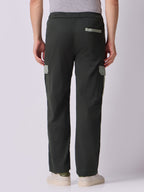 Olive Cargo Parachute Pants with Grey Trim