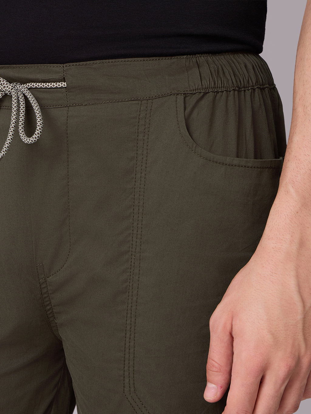 Deep Olive Panelled-Knee Parachute Pants
