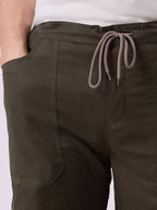Olive Green Panelled-Knee Parachute Pants