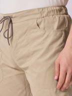 Khaki Panelled-Knee Parachute Pants