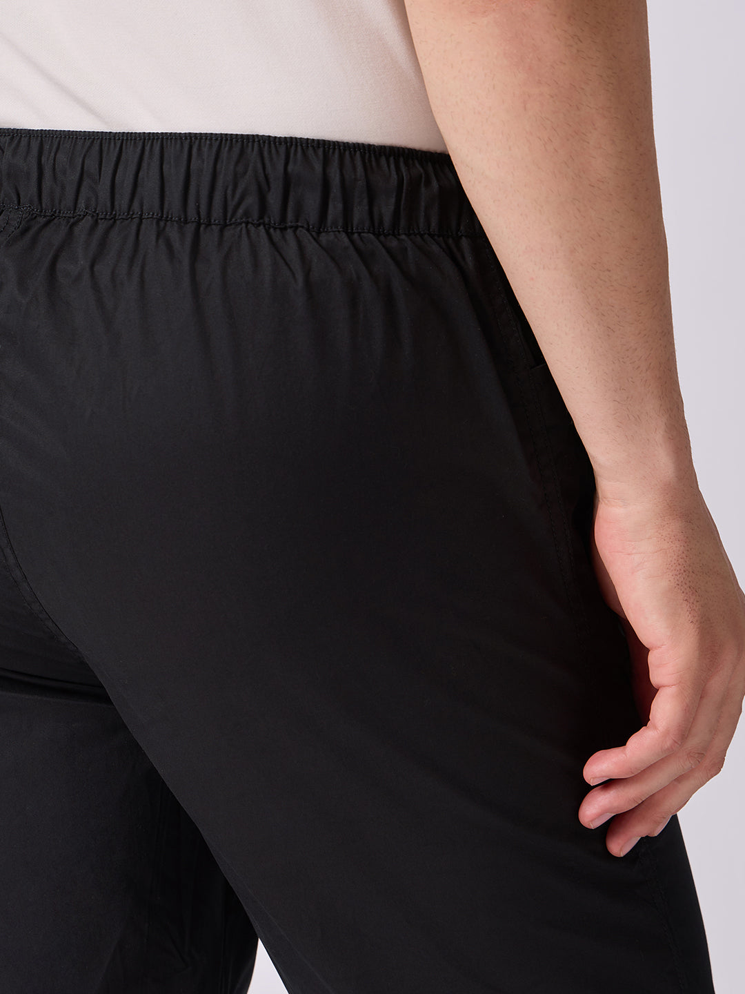 Black Panelled-Knee Parachute Pants – White Contrast Stitch