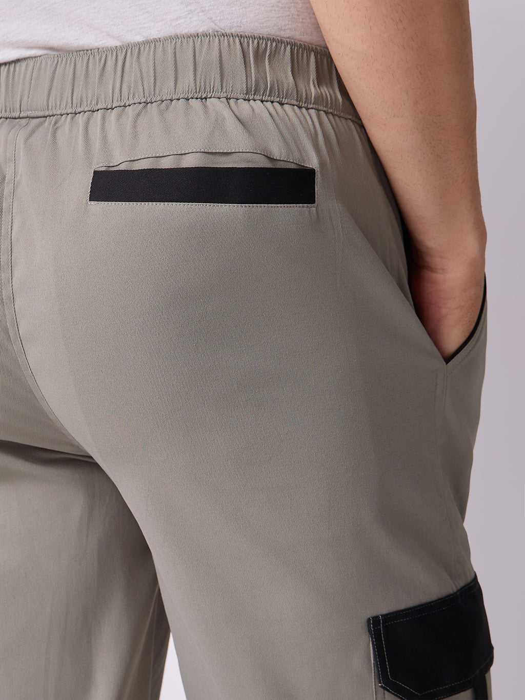Grey Cargo Parachute Pants with Black Trim