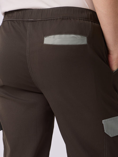 Coffee Brown Cargo Parachute Pants with Grey Trim