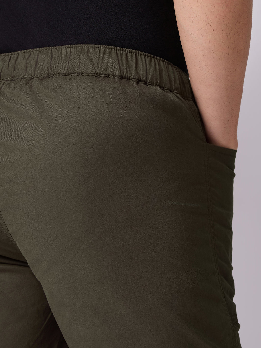 Deep Olive Panelled-Knee Parachute Pants