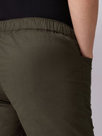 Deep Olive Panelled-Knee Parachute Pants