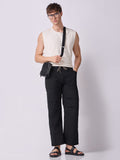 Black Panelled-Knee Parachute Pants – White Contrast Stitch
