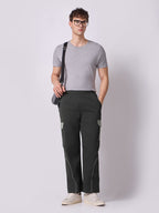 Olive Cargo Parachute Pants with Grey Trim