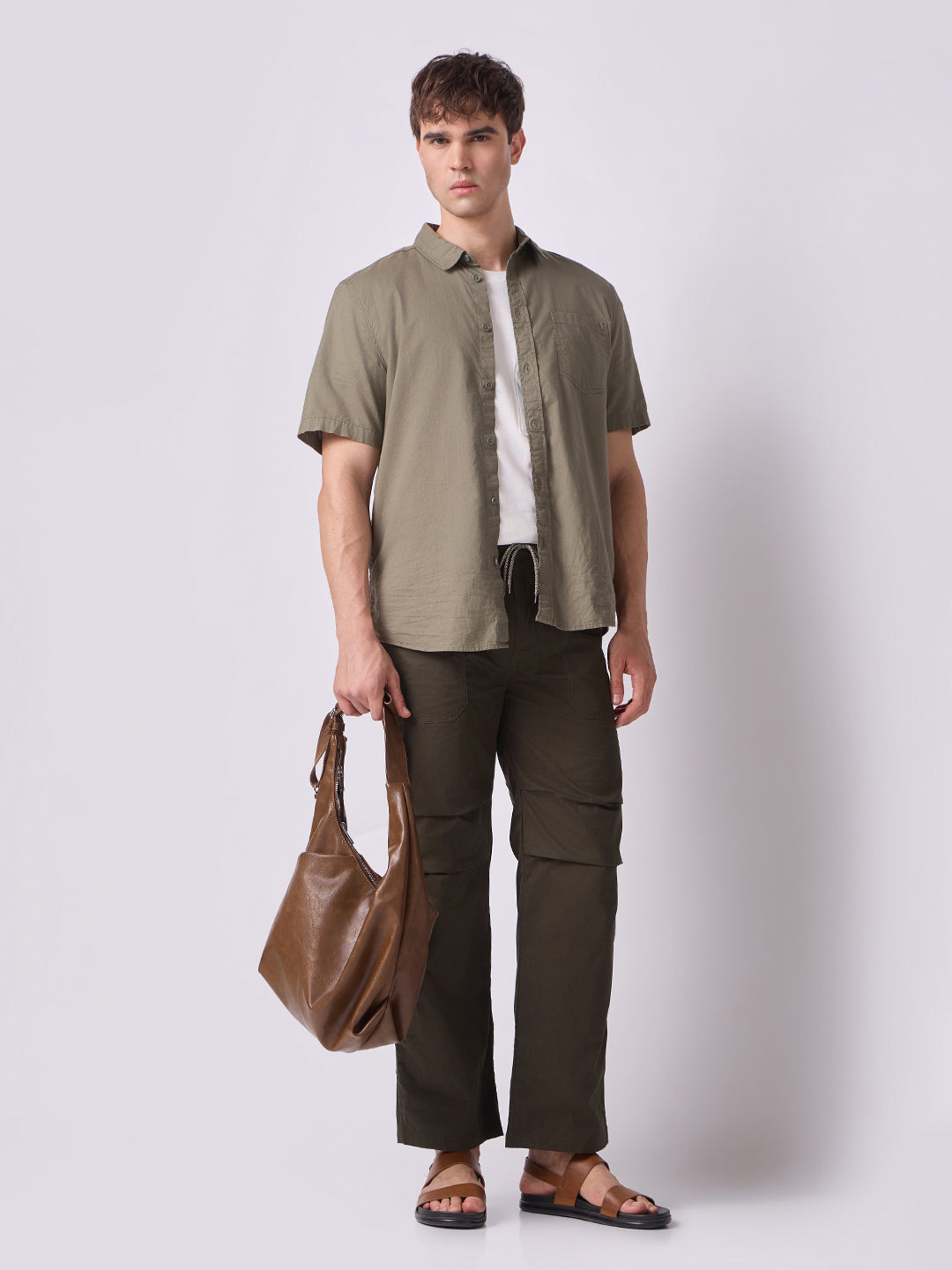 Olive Green Panelled-Knee Parachute Pants