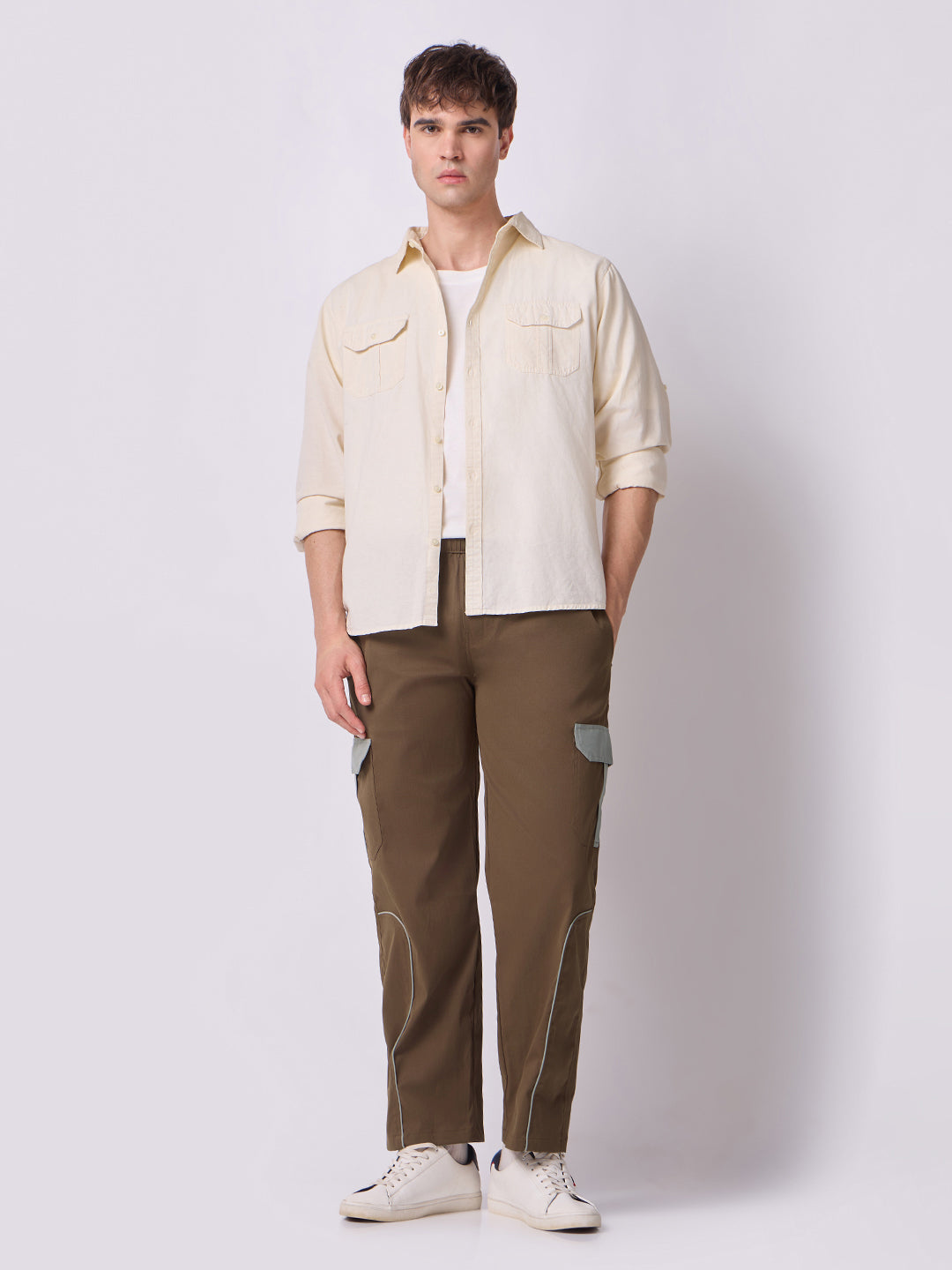 Bronze Brown Cargo Parachute Pants with Grey Trim
