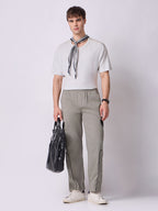 Grey Cargo Parachute Pants with Black Trim