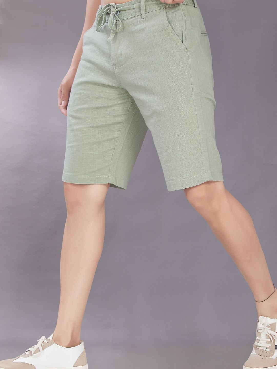 Linen-Look Drawstring Shorts – Sage Green