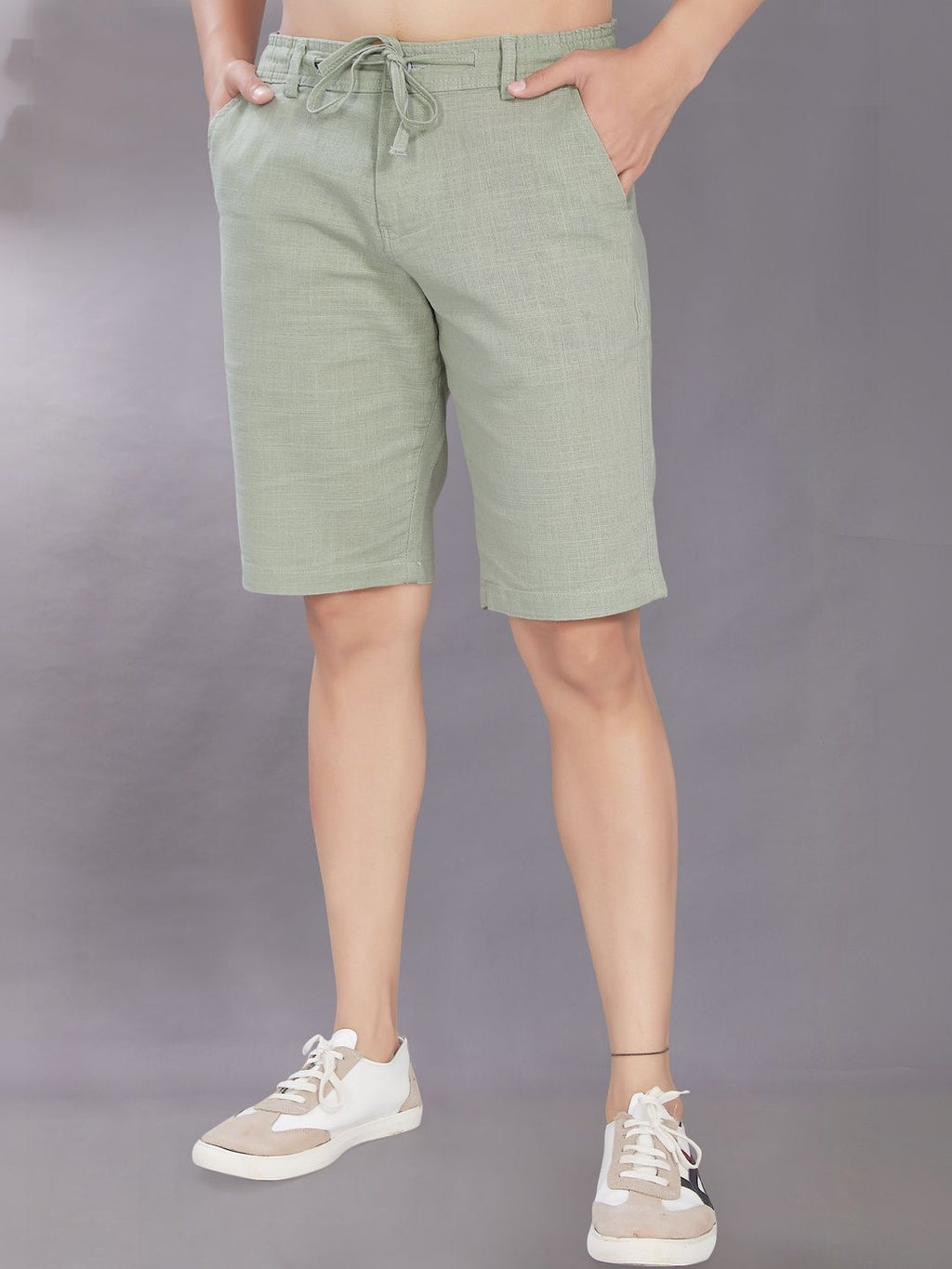 Linen-Look Drawstring Shorts – Sage Green